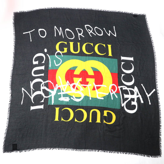 GUCCI scarf Main: 85% rayon, Main: 15% silk Black multicolor Women Used Authentic