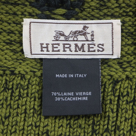 HERMES Scarf Main: 70% wool, Main: 30% cashmere Green Dark Gray mens Used Authentic