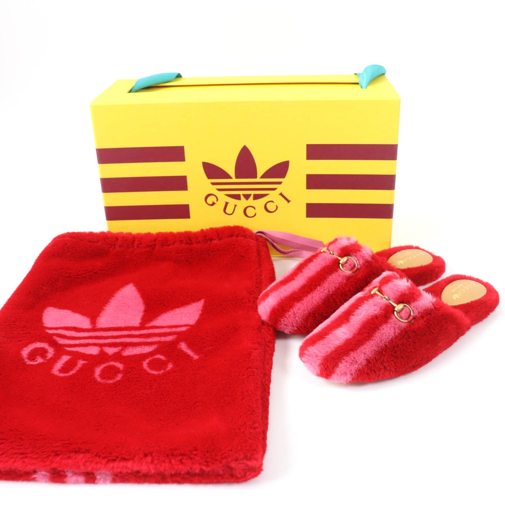 GUCCI Mule 722442 Fur, Leather Red Women 37 Used Authentic