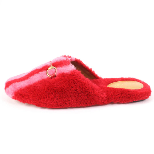 GUCCI Mule 722442 Fur, Leather Red Women 37 Used Authentic