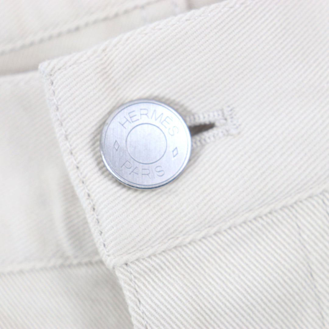 HERMES Pants Main: 98% cotton, Main: 2% polyurethane, Lining: 100% cotton, Leather part: cowhide beige mens 46 Used Authentic