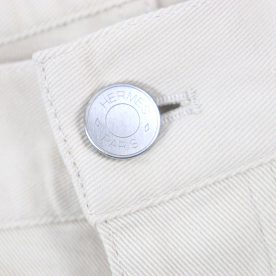 HERMES Pants Main: 98% cotton, Main: 2% polyurethane, Lining: 100% cotton, Leather part: cowhide beige mens 46 Used Authentic