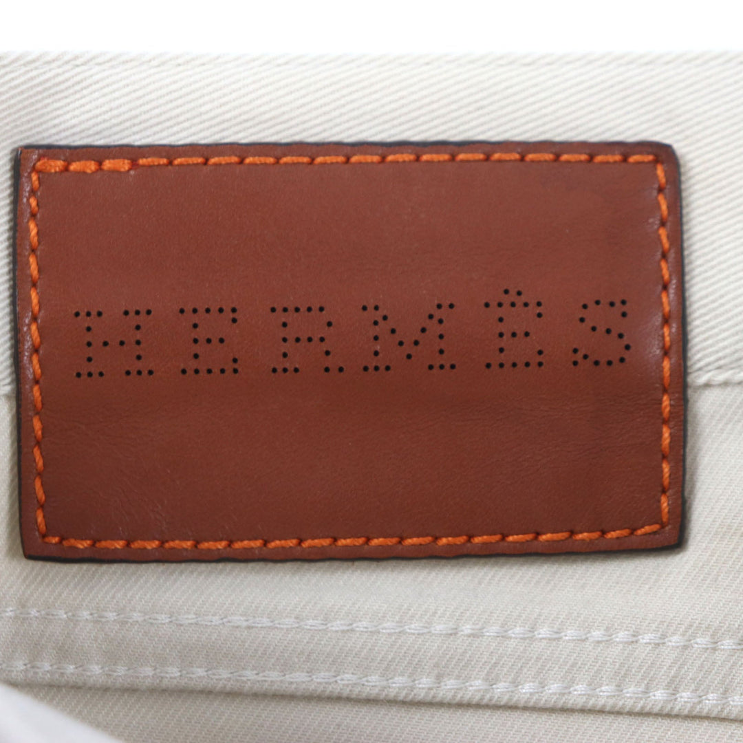 HERMES Pants Main: 98% cotton, Main: 2% polyurethane, Lining: 100% cotton, Leather part: cowhide beige mens 46 Used Authentic