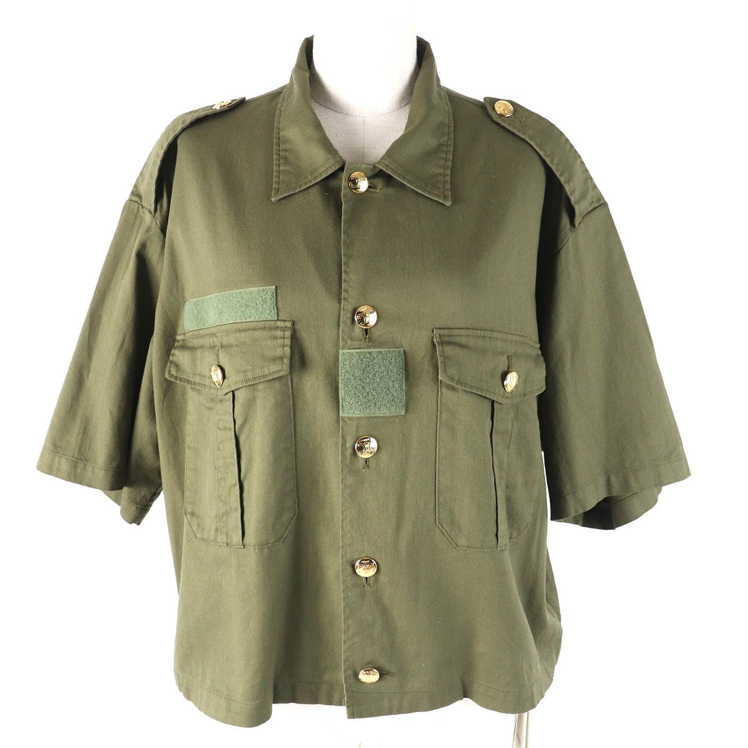 CELINE Short sleeve shirt 2C580106K Outer material: 100% cotton khaki Women 38 Used Authentic