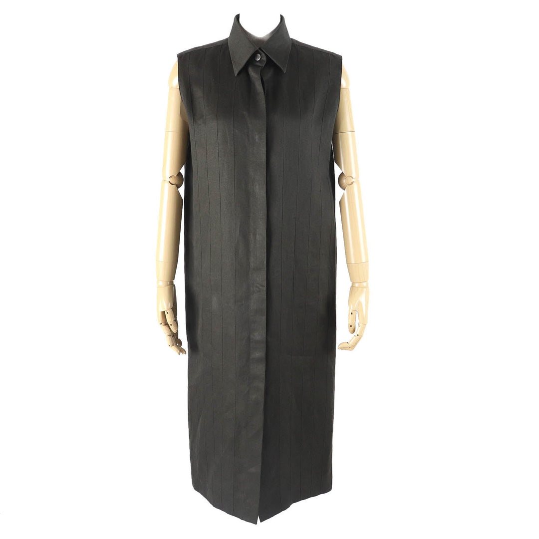 HERMES one piece Main: 100% linen khaki Women 38 Used Authentic