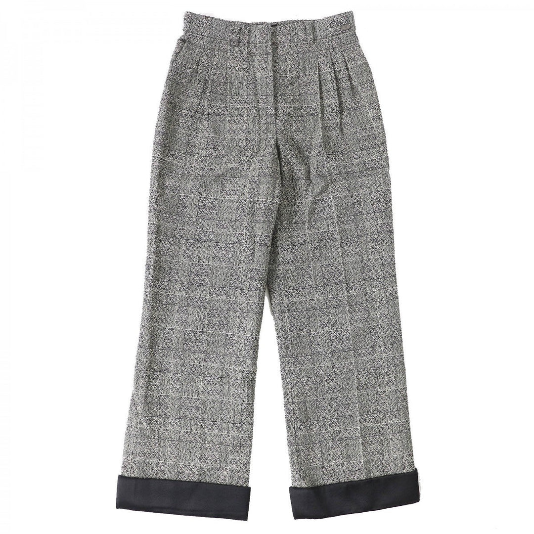CHANEL Pants P42278 Main: 100% wool, Lining: 100% silk, Part: 100% silk Black White Women 36 Used Authentic