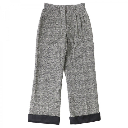 CHANEL Pants P42278 Main: 100% wool, Lining: 100% silk, Part: 100% silk Black White Women 36 Used Authentic