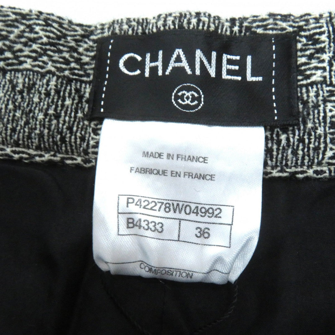 CHANEL Pants P42278 Main: 100% wool, Lining: 100% silk, Part: 100% silk Black White Women 36 Used Authentic
