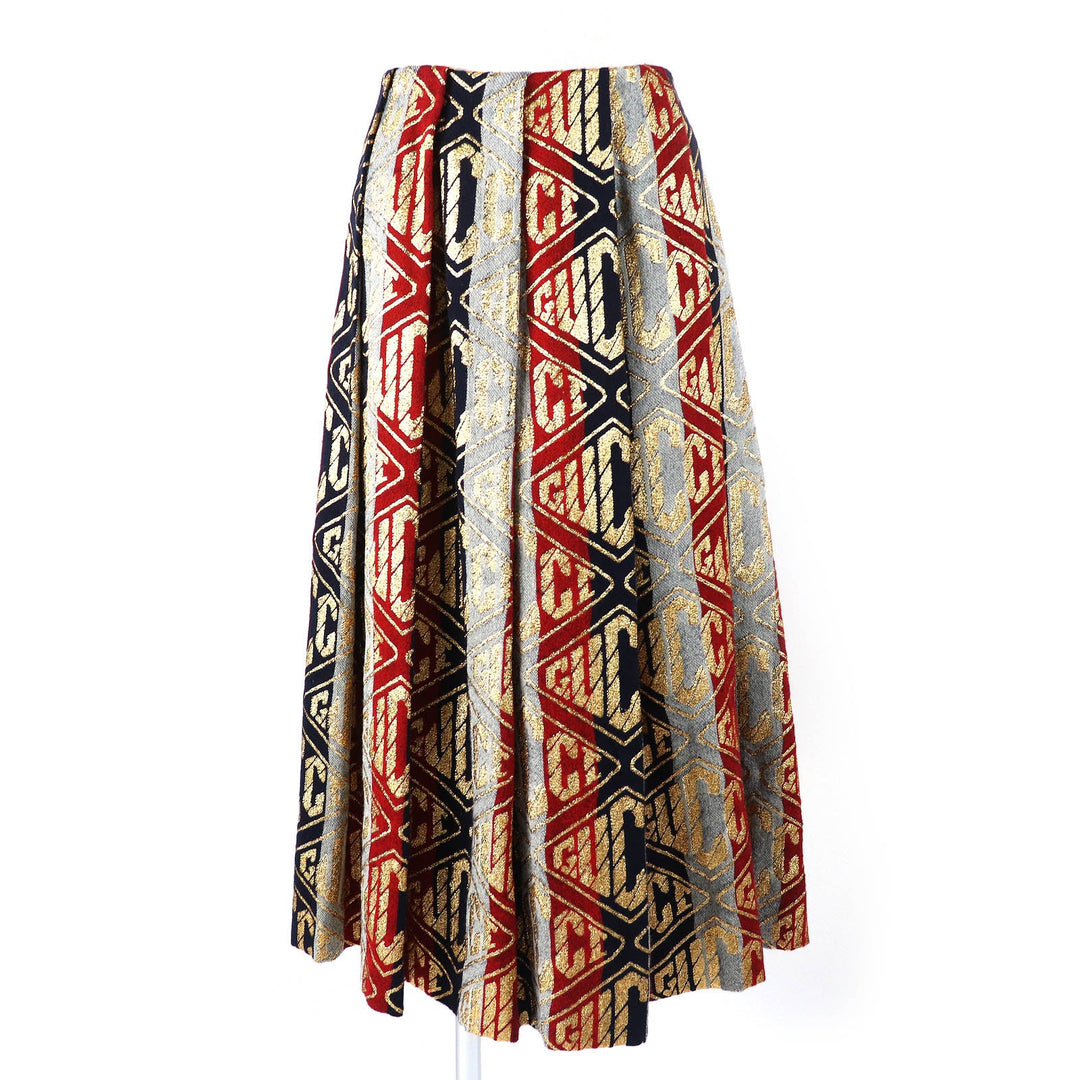 GUCCI Long skirt 524386 Outer: 78% wool, Outer: 22% polyester, Lining: 71% acetate, Lining: 29% silk Red Navy Grey Gold Women 40 Used Authentic