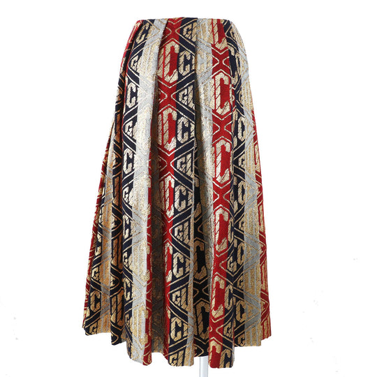 GUCCI Long skirt 524386 Outer: 78% wool, Outer: 22% polyester, Lining: 71% acetate, Lining: 29% silk Red Navy Grey Gold Women 40 Used Authentic
