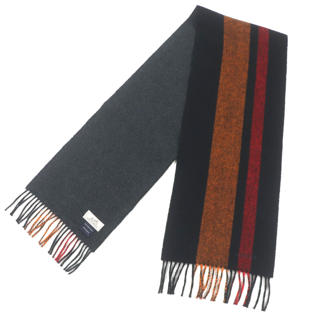 HERMES Scarf Main: 100% cashmere Black Grey mens Used Authentic