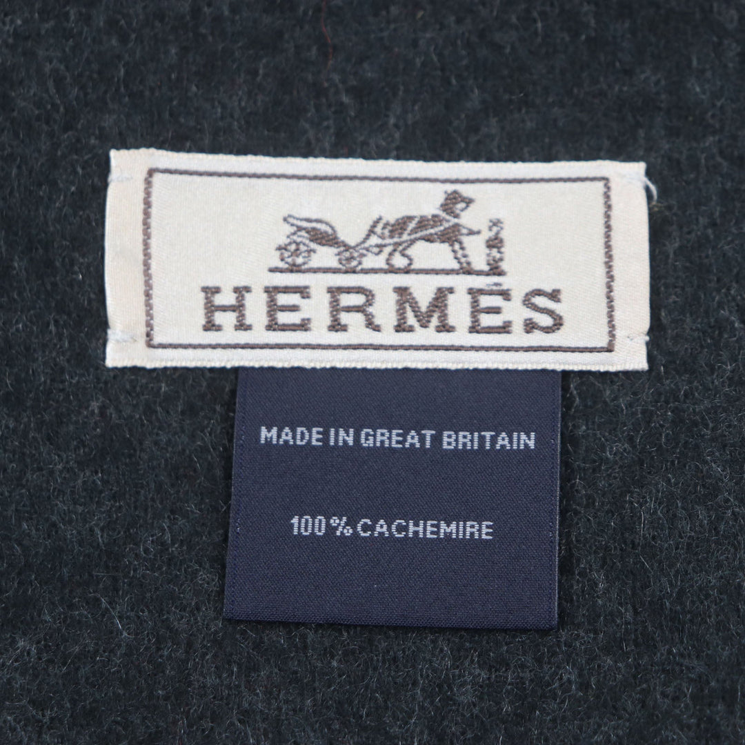 HERMES Scarf Main: 100% cashmere Black Grey mens Used Authentic