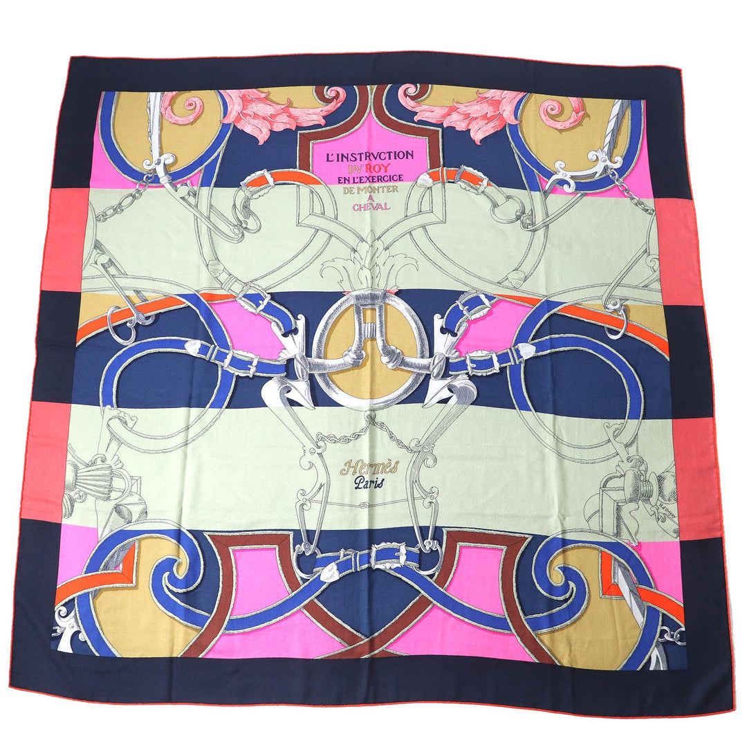 HERMES scarf H243685S Main: 70% cashmere, Main: 30% silk MARINE/ROSE VIF/VE Instructions for the Royal Bayadere Women Used Authentic