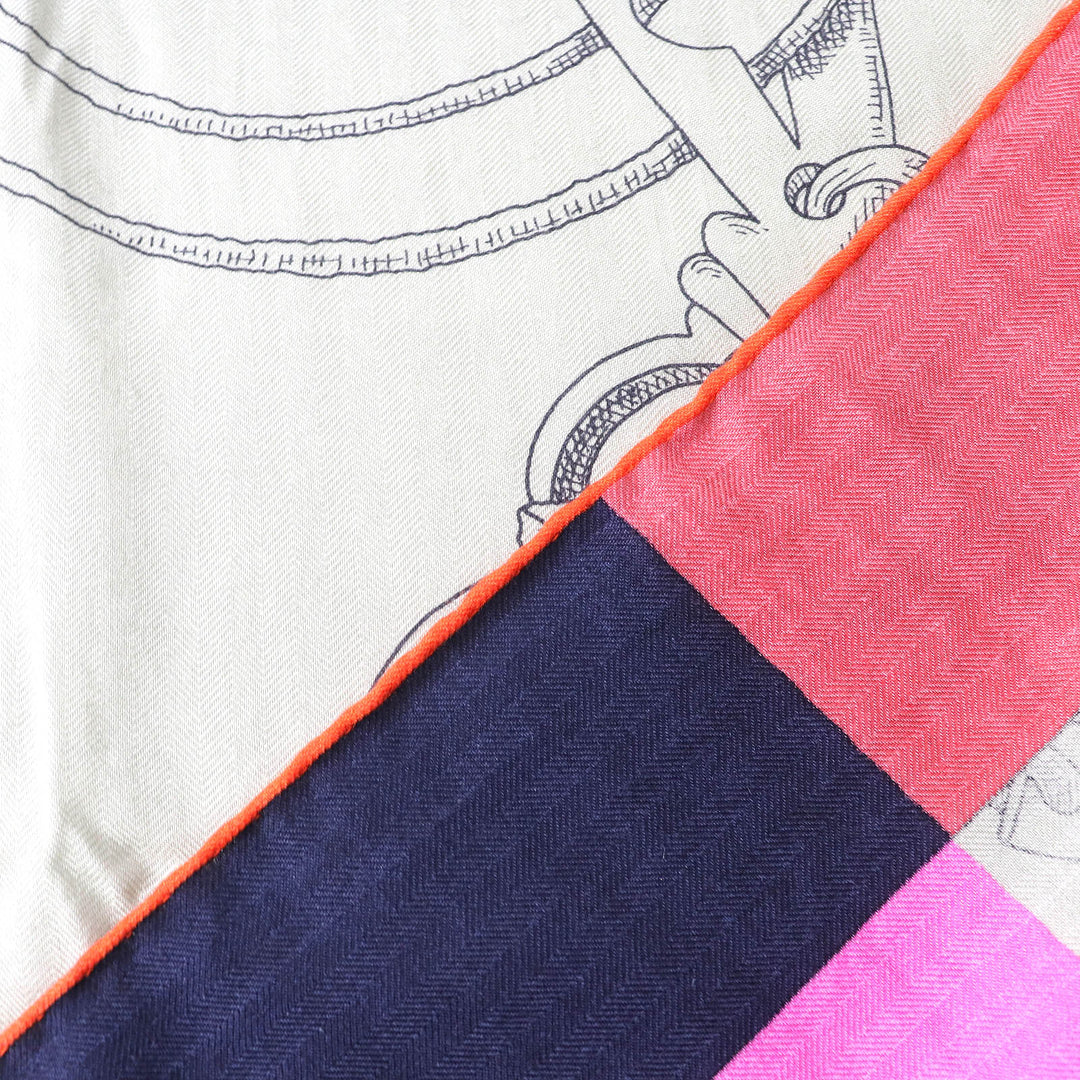 HERMES scarf H243685S Main: 70% cashmere, Main: 30% silk MARINE/ROSE VIF/VE Instructions for the Royal Bayadere Women Used Authentic
