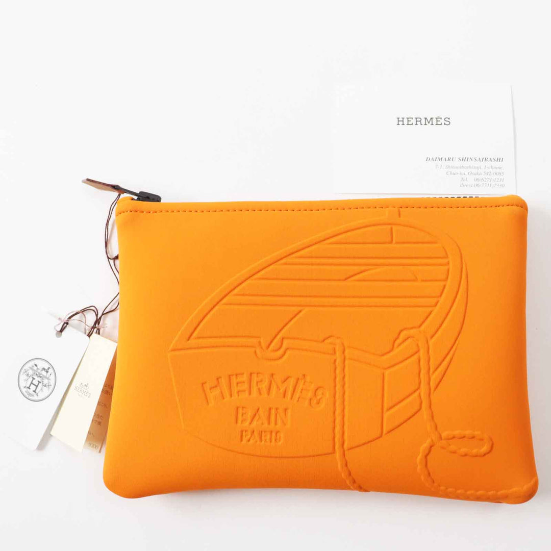 HERMES Pouch Main: Polyamide, Main: Elastane, Lining: Cotton, Part: Leather Orange Neoban Thalassa PM Women Used Authentic