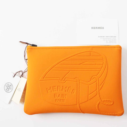 HERMES Pouch Main: Polyamide, Main: Elastane, Lining: Cotton, Part: Leather Orange Neoban Thalassa PM Women Used Authentic