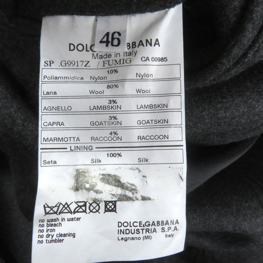 DOLCE&GABBANA coat Main: 80% wool, Main: 10% nylon, Main: 3% lambskin, Main: 3% goatskin, Main: 4% raccoon gray mens 46 Used Authentic