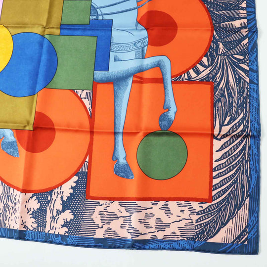 HERMES scarf Main: 100% silk Orange/blue/pink Carre90 Cavalier en Formes Women Used Authentic