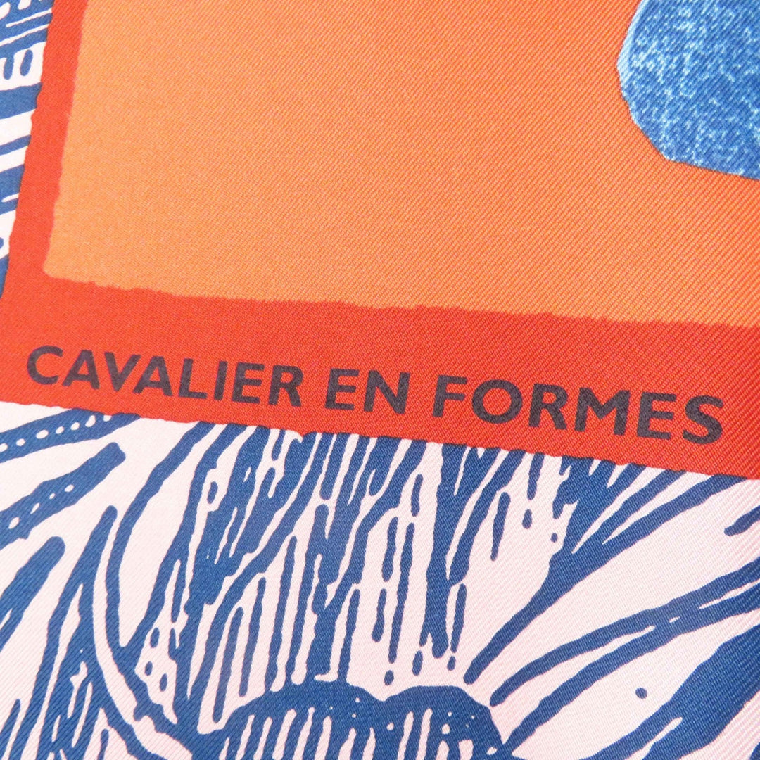 HERMES scarf Main: 100% silk Orange/blue/pink Carre90 Cavalier en Formes Women Used Authentic