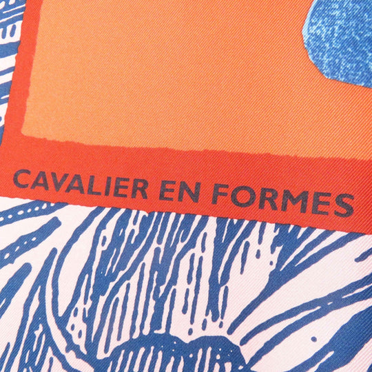 HERMES scarf Main: 100% silk Orange/blue/pink Carre90 Cavalier en Formes Women Used Authentic