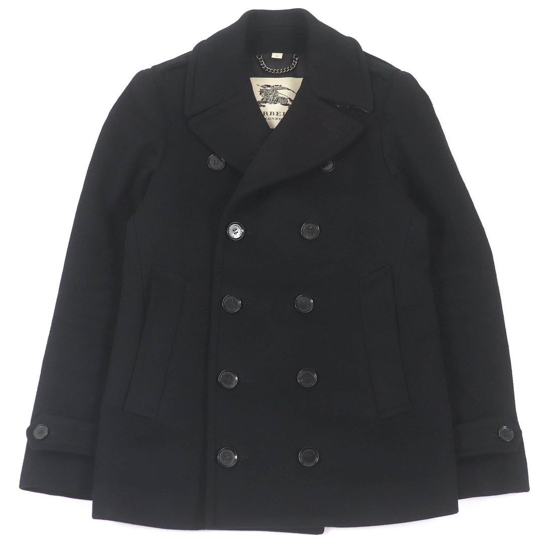 BURBERRY LONDON pea coat Outer: 80% wool, Outer: 20% cashmere, Lining: 55% acetate, Lining: 45% rayon black mens 44 Used Authentic