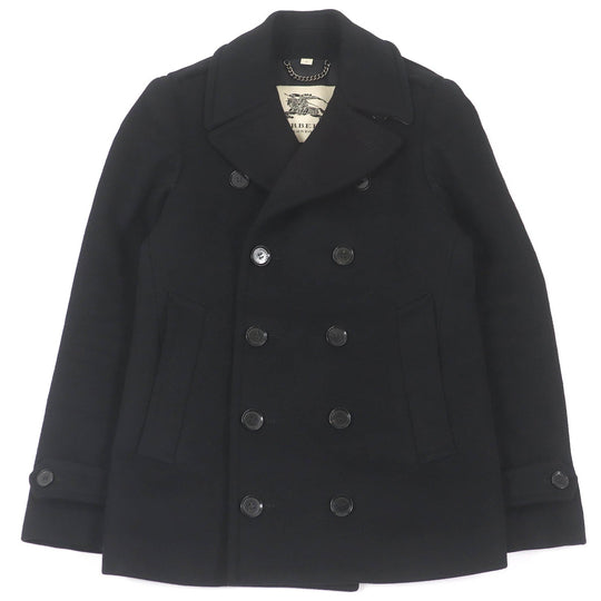 BURBERRY LONDON pea coat Outer: 80% wool, Outer: 20% cashmere, Lining: 55% acetate, Lining: 45% rayon black mens 44 Used Authentic