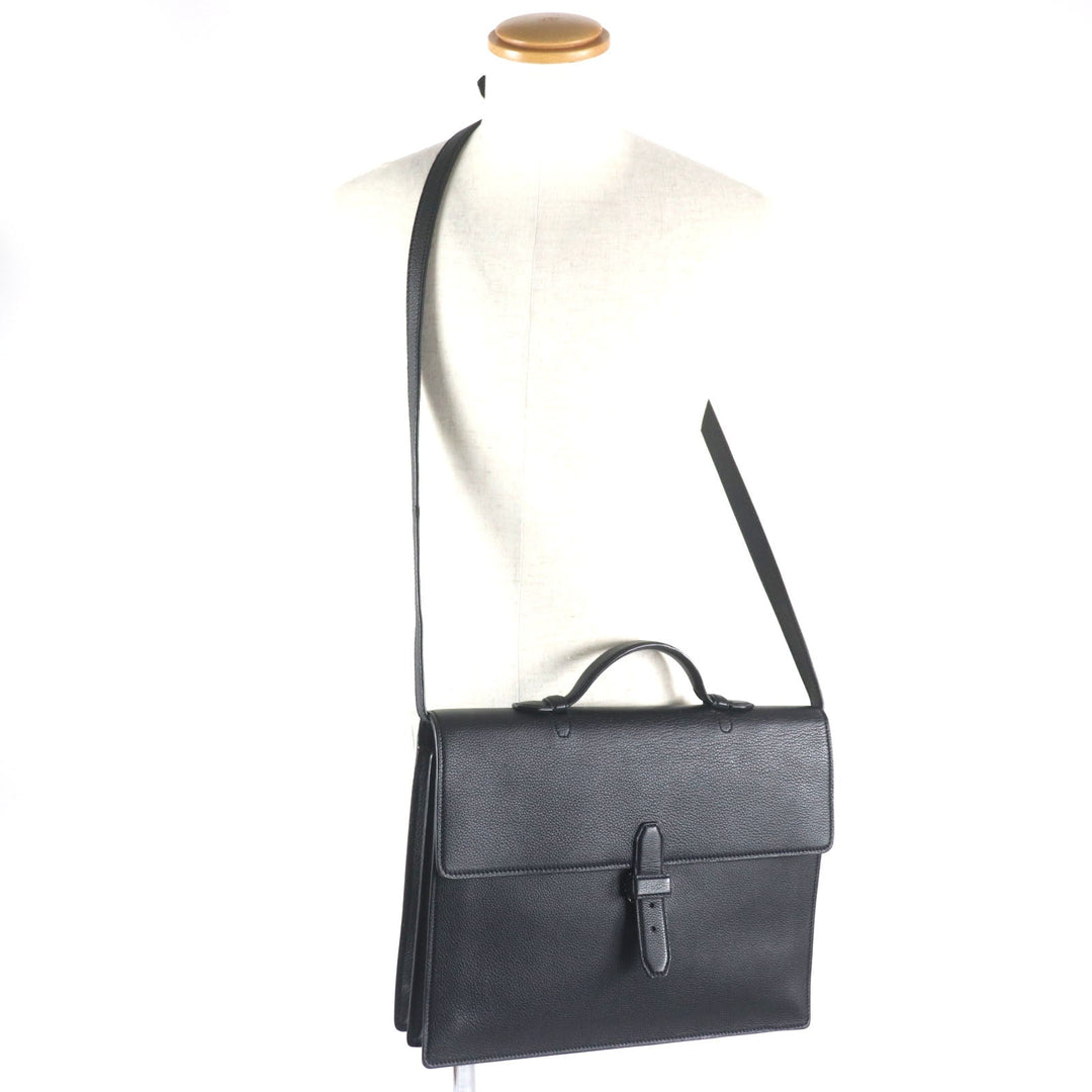 Brioni Briefcase OIUU0LO17191028 Leather black Taupe Grained Rhodes Leather mens Used Authentic