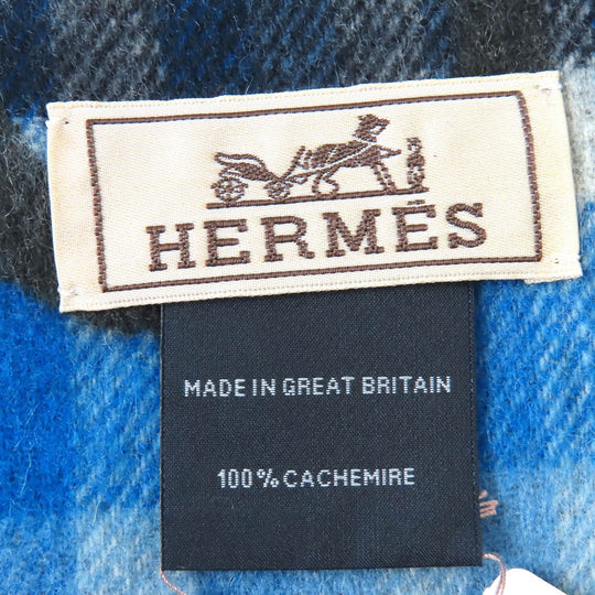 HERMES Scarf Main: 100% cashmere Anthracite/Blue tartan maillon Women Used Authentic