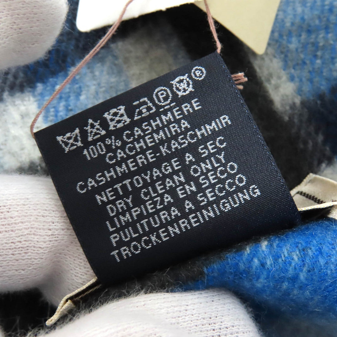 HERMES Scarf Main: 100% cashmere Anthracite/Blue tartan maillon Women Used Authentic