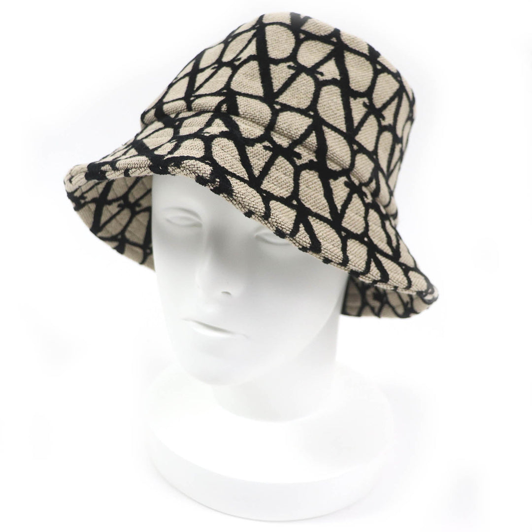 VALENTINO hat 3W2HGA65IEK Outer material: 40% cotton, Outer material: 33% rayon, Outer material: 27% polyester, Lining: 100% polyester Beige black Iconography Bucket Hat Women 56 Used Authentic