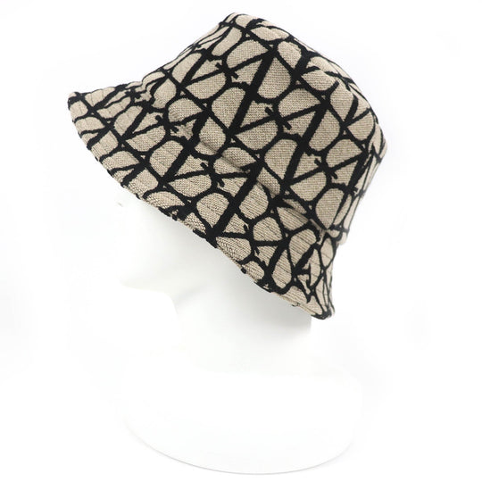 VALENTINO hat 3W2HGA65IEK Outer material: 40% cotton, Outer material: 33% rayon, Outer material: 27% polyester, Lining: 100% polyester Beige black Iconography Bucket Hat Women 56 Used Authentic