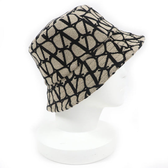 VALENTINO hat 3W2HGA65IEK Outer material: 40% cotton, Outer material: 33% rayon, Outer material: 27% polyester, Lining: 100% polyester Beige black Iconography Bucket Hat Women 56 Used Authentic