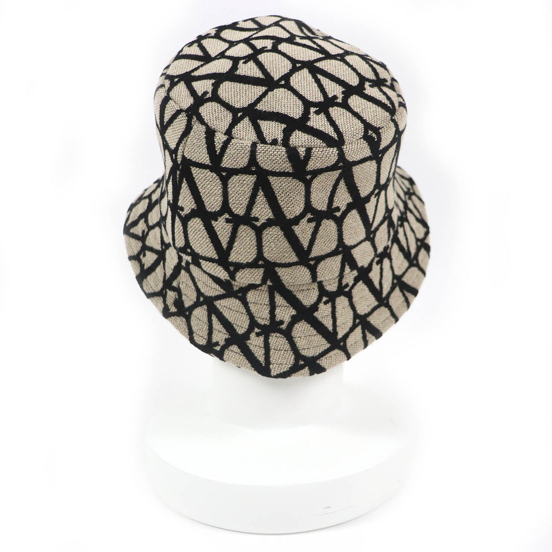 VALENTINO hat 3W2HGA65IEK Outer material: 40% cotton, Outer material: 33% rayon, Outer material: 27% polyester, Lining: 100% polyester Beige black Iconography Bucket Hat Women 56 Used Authentic