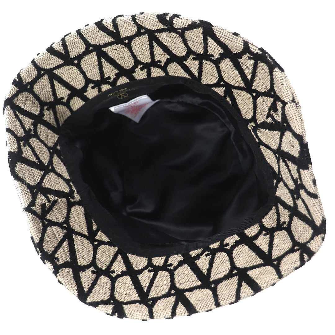 VALENTINO hat 3W2HGA65IEK Outer material: 40% cotton, Outer material: 33% rayon, Outer material: 27% polyester, Lining: 100% polyester Beige black Iconography Bucket Hat Women 56 Used Authentic