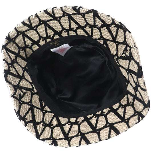 VALENTINO hat 3W2HGA65IEK Outer material: 40% cotton, Outer material: 33% rayon, Outer material: 27% polyester, Lining: 100% polyester Beige black Iconography Bucket Hat Women 56 Used Authentic