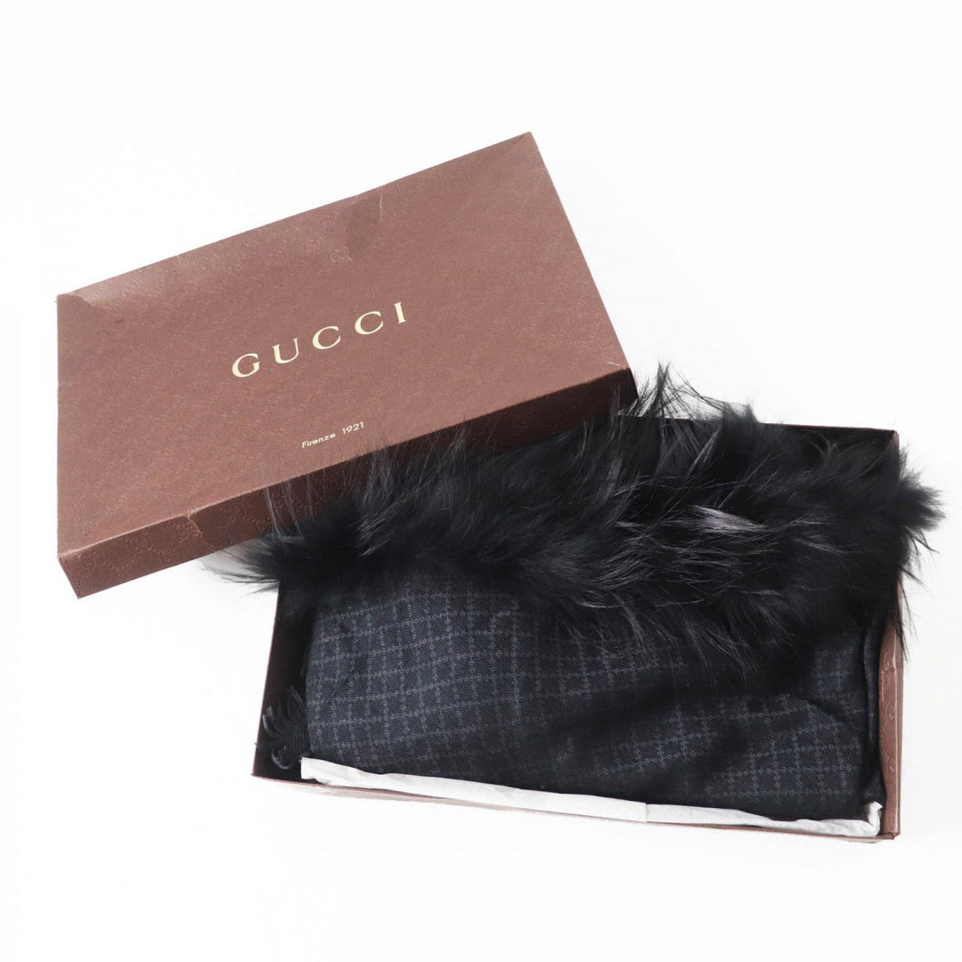 GUCCI scarf 355468 Main: 65% silk, Main: 35% wool, Leather part: fox black Women Used Authentic