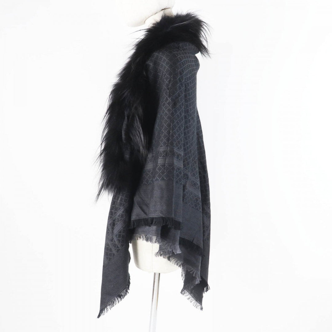 GUCCI scarf 355468 Main: 65% silk, Main: 35% wool, Leather part: fox black Women Used Authentic