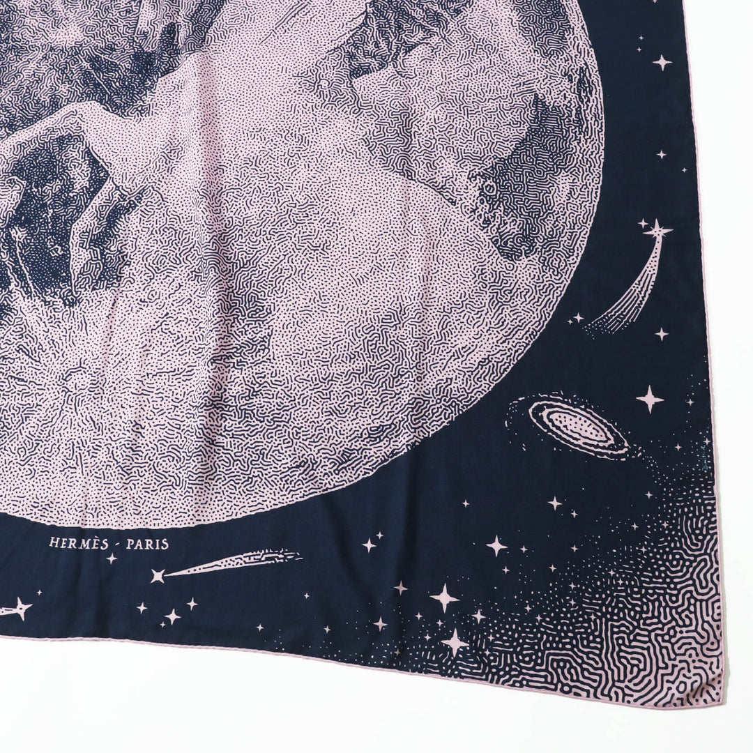 HERMES scarf cashmere Navy pink Caregean CLAIR DE LUNE