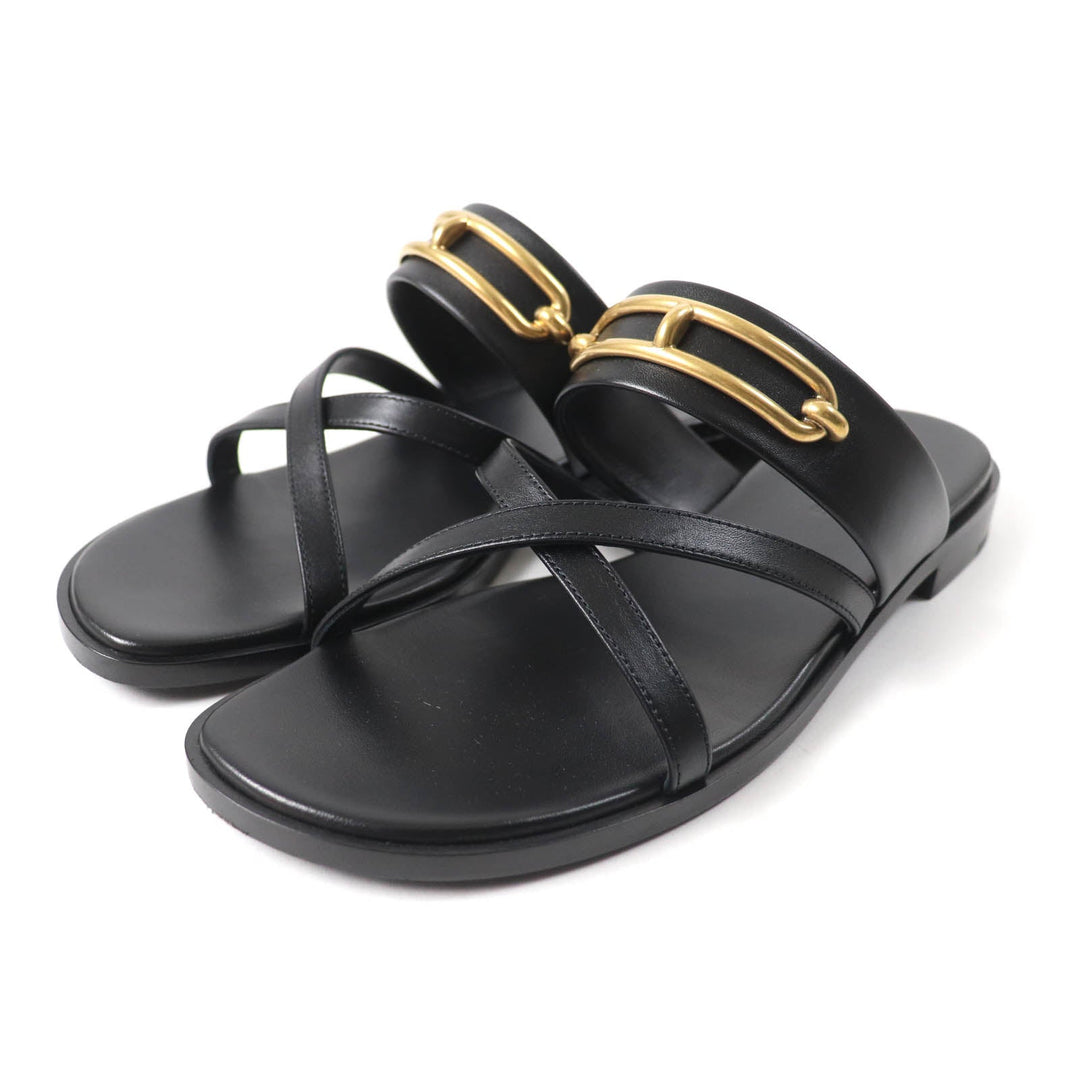 HERMES Sandals Main: Leather black Claire Women 37 Used Authentic