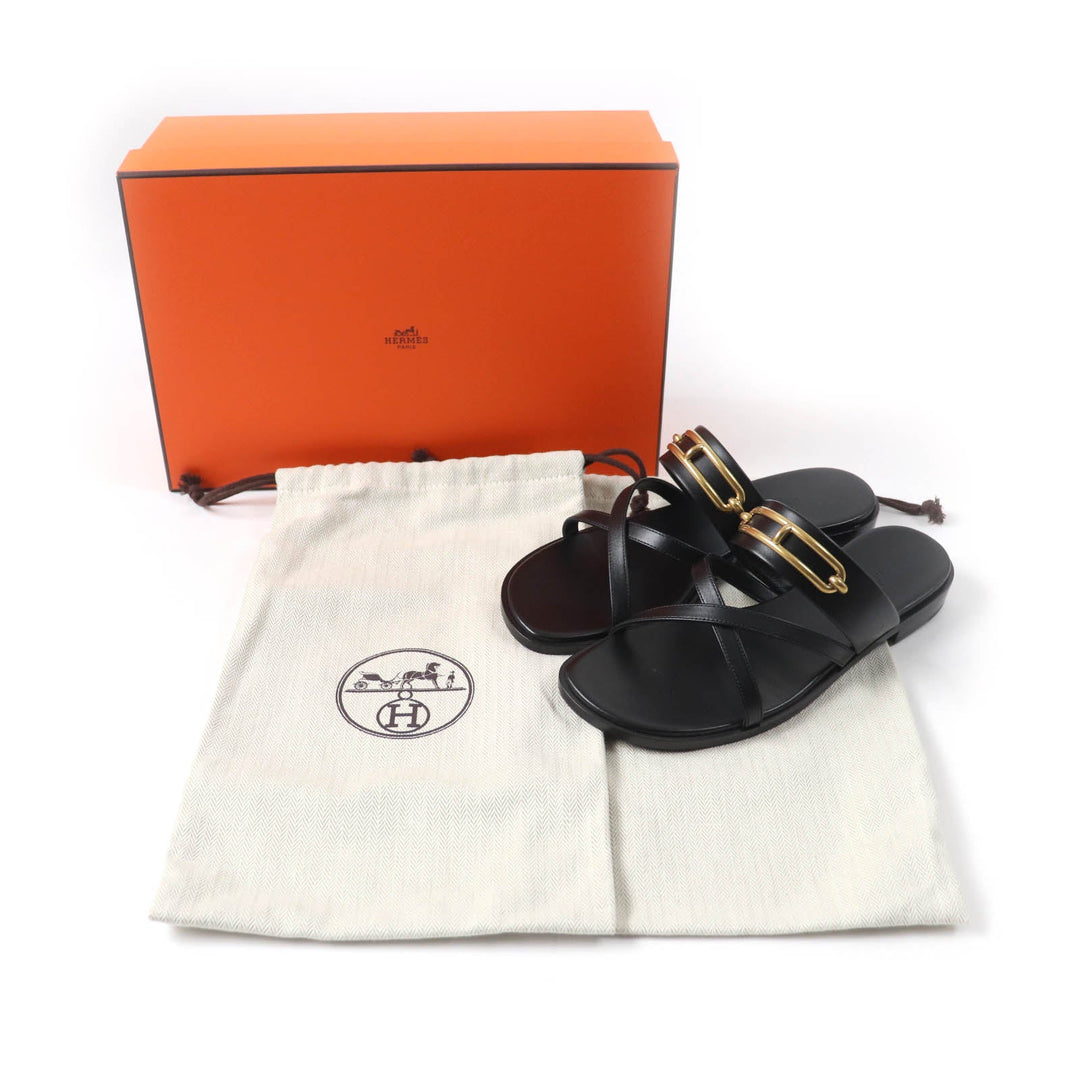 HERMES Sandals Main: Leather black Claire Women 37 Used Authentic
