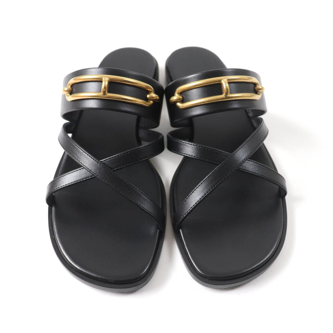 HERMES Sandals Main: Leather black Claire Women 37 Used Authentic