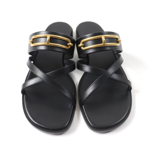 HERMES Sandals Main: Leather black Claire Women 37 Used Authentic