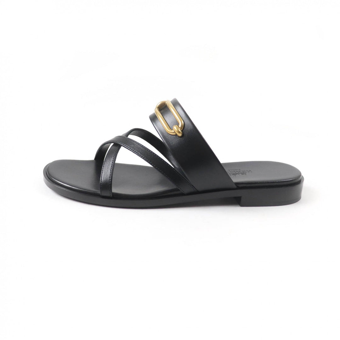 HERMES Sandals Main: Leather black Claire Women 37 Used Authentic