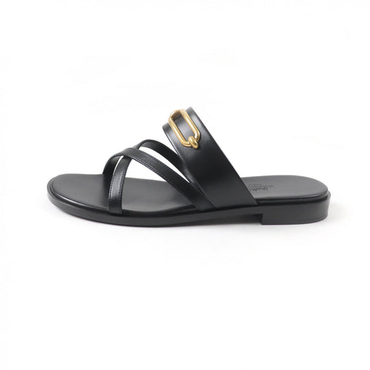 HERMES Sandals Main: Leather black Claire Women 37 Used Authentic