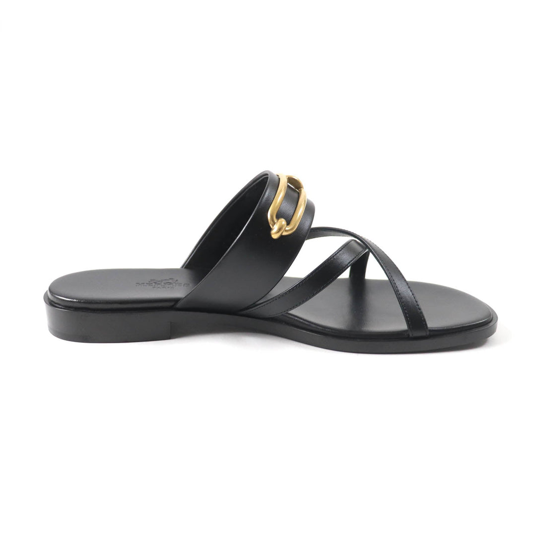 HERMES Sandals Main: Leather black Claire Women 37 Used Authentic