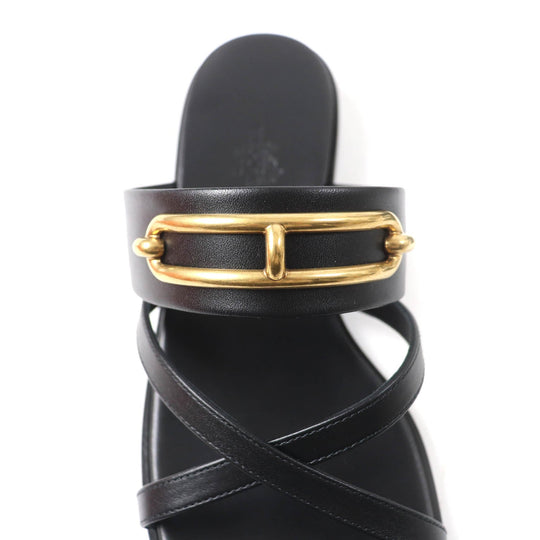 HERMES Sandals Main: Leather black Claire Women 37 Used Authentic