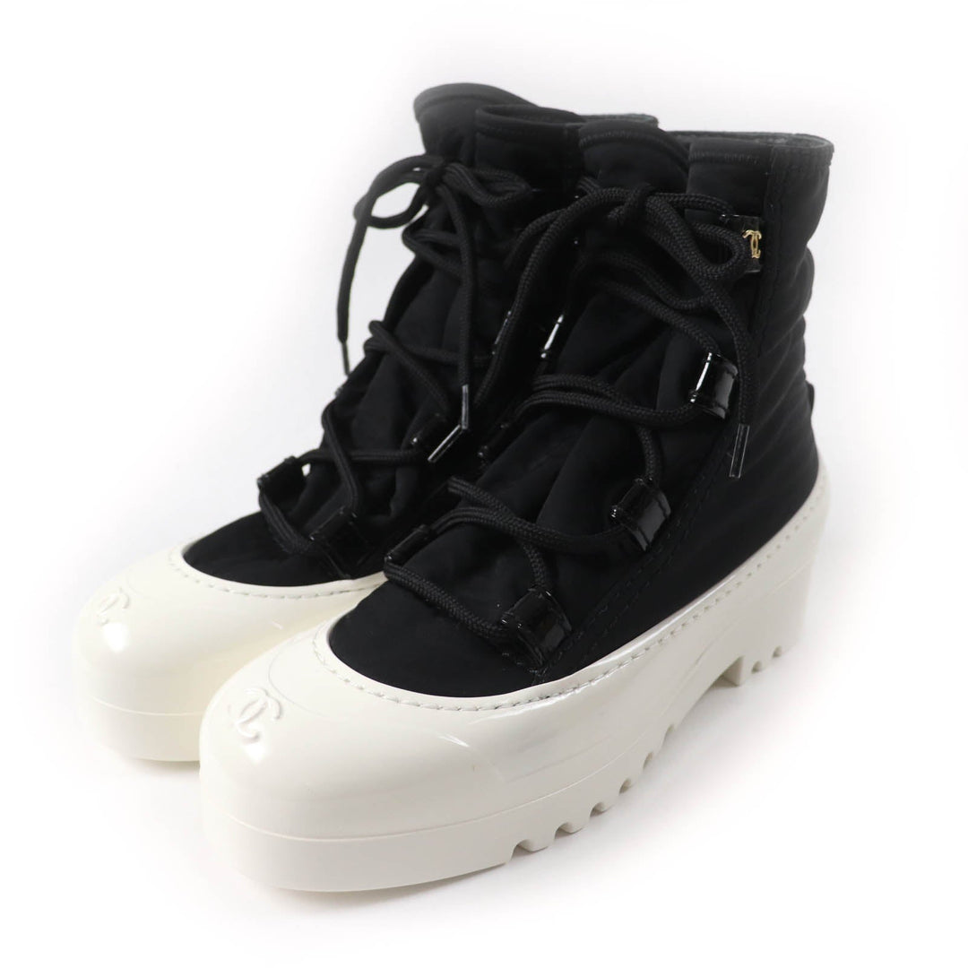 CHANEL short boots G35140 19B Main: Nylon, Main: Patent leather Black White Women 37 Used Authentic