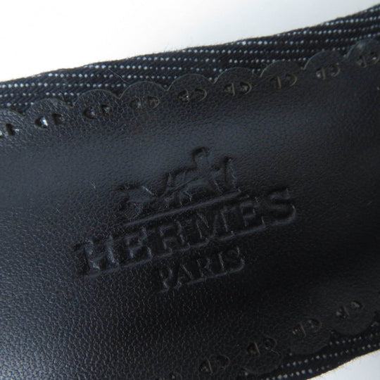 HERMES Sandals Denim, Leather Indigo Mule Women 37 Used Authentic