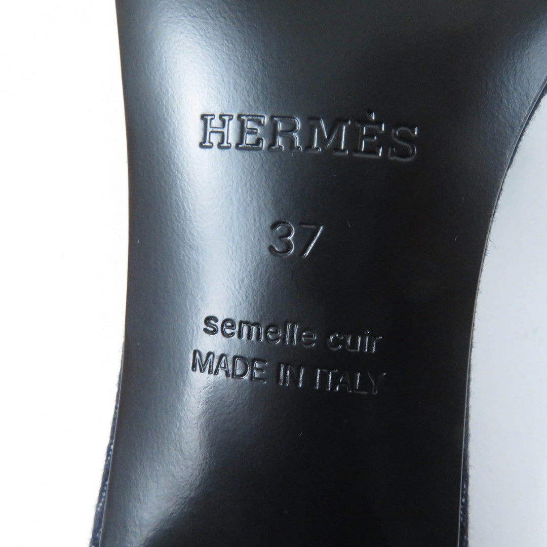 HERMES Sandals Denim, Leather Indigo Mule Women 37 Used Authentic