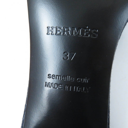 HERMES Sandals Denim, Leather Indigo Mule Women 37 Used Authentic